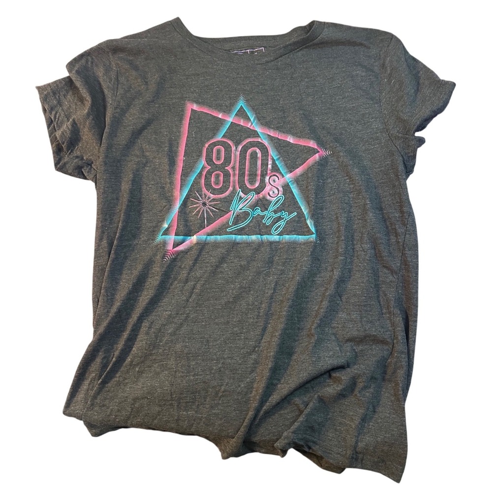 Crazy Dog T-Shirts 80s Baby Graphic Tee Charcoal Gray Neon Retro Large Womens